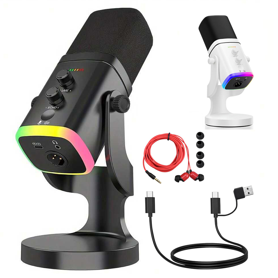 Headset Stand Rgb - USB/XLRダイナミックマイク（ゲームストリーミング用） | RGBライト付きポッドキャストマイク、ミュートボタン、ヘッドフォンジャック、デスクトップスタンド
