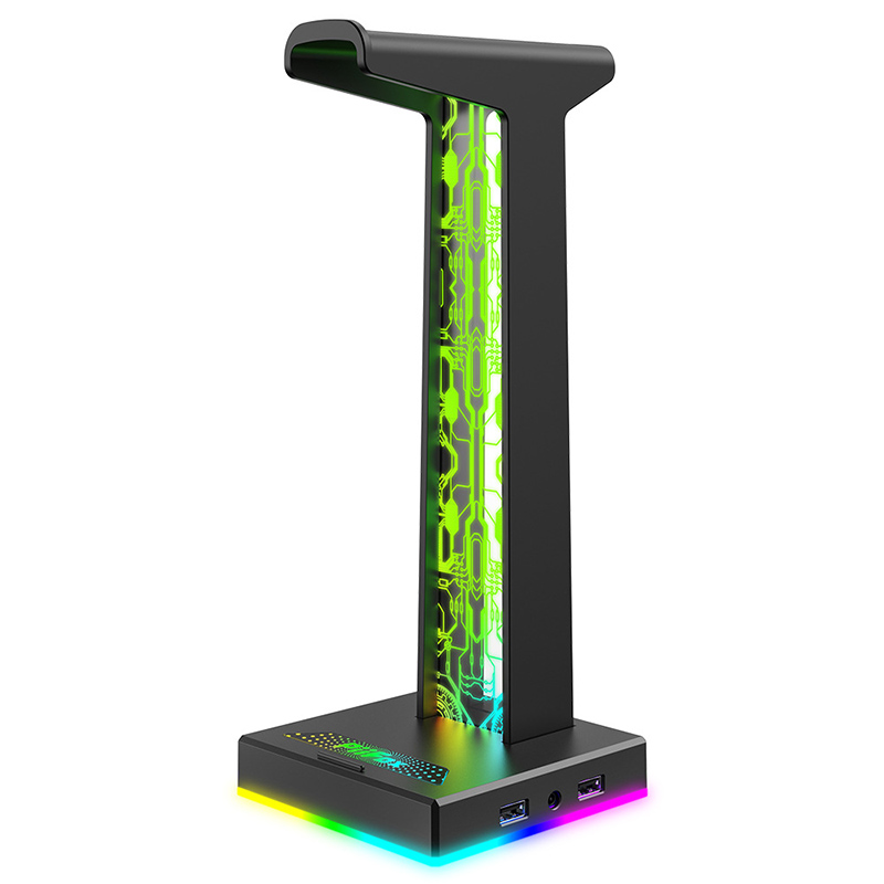 Headset Stand Rgb - RGBゲーミングヘッドホンスタンド デュアルUSBポート 3.5mmオーディオポート 10種類の照明効果 デスクトップゲーミングヘッドセットホルダー ゲーマーPC用ハンガー