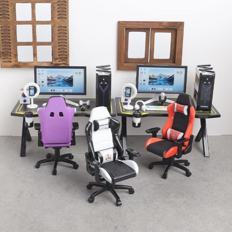 Gaming Accessories Monitor - 1/12スケール ドールハウス用ミニゲーミングデスクチェアセット、シミュレートされたコンピューターモニターとホストモデル付き、マイクロランドスケープクラフト製作に最適