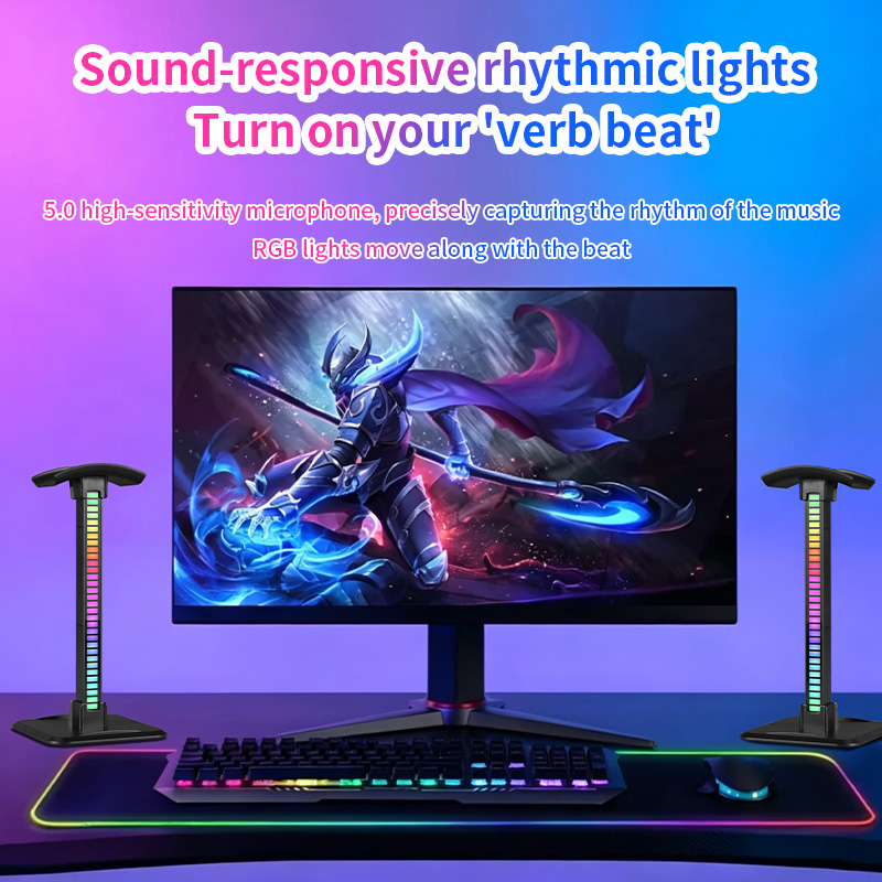 Headset Stand Rgb - ヘッドセットスタンド ミュージックシンク RGBライトストリップ、18色＆8つのダイナミックモード、USB充電式LEDアンビエントライト（寝室、パーティー用）