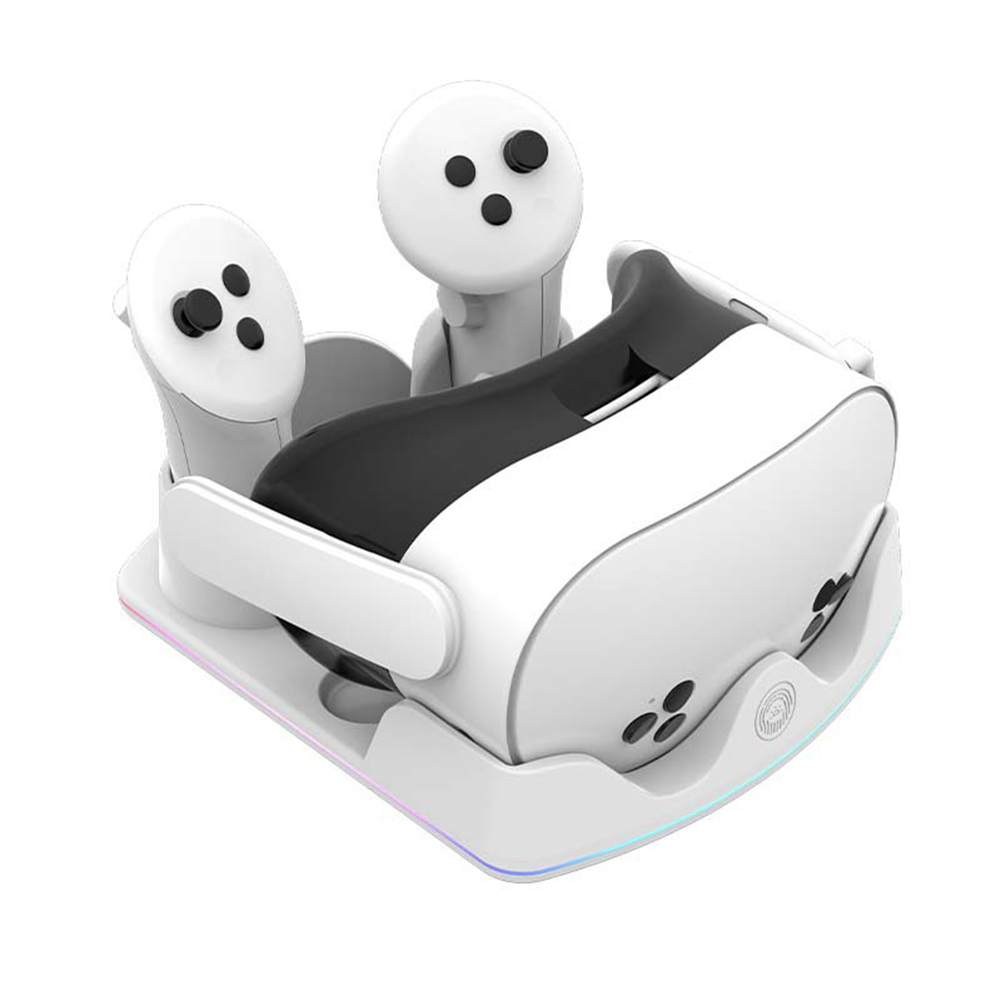 Headset Stand Rgb - メタクエスト3S VR充電ステーション用充電ドック RGBライト付き充電スタンド ヘッドセットディスプレイスタンドとコントローラーマウント